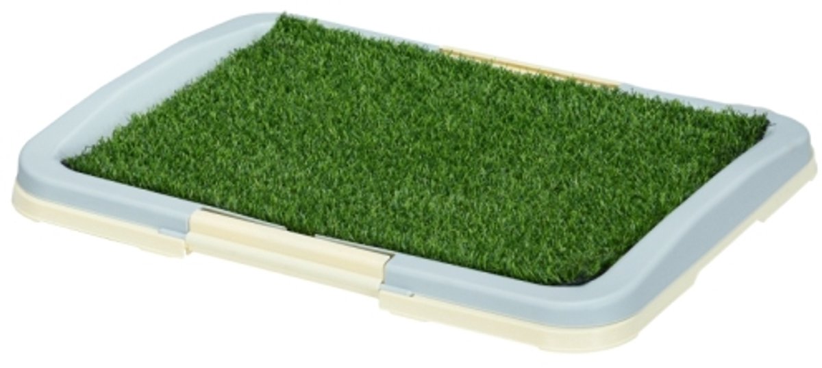 Hondentoilette voor Puppy’s, Hondentoilet met Kunstgras, Puppy Toilet voor Binnen en Buiten, Herbruikbaar Hondenklo met 2 Lagen, 63 x 48,5 x 6 cm, Groen Wit