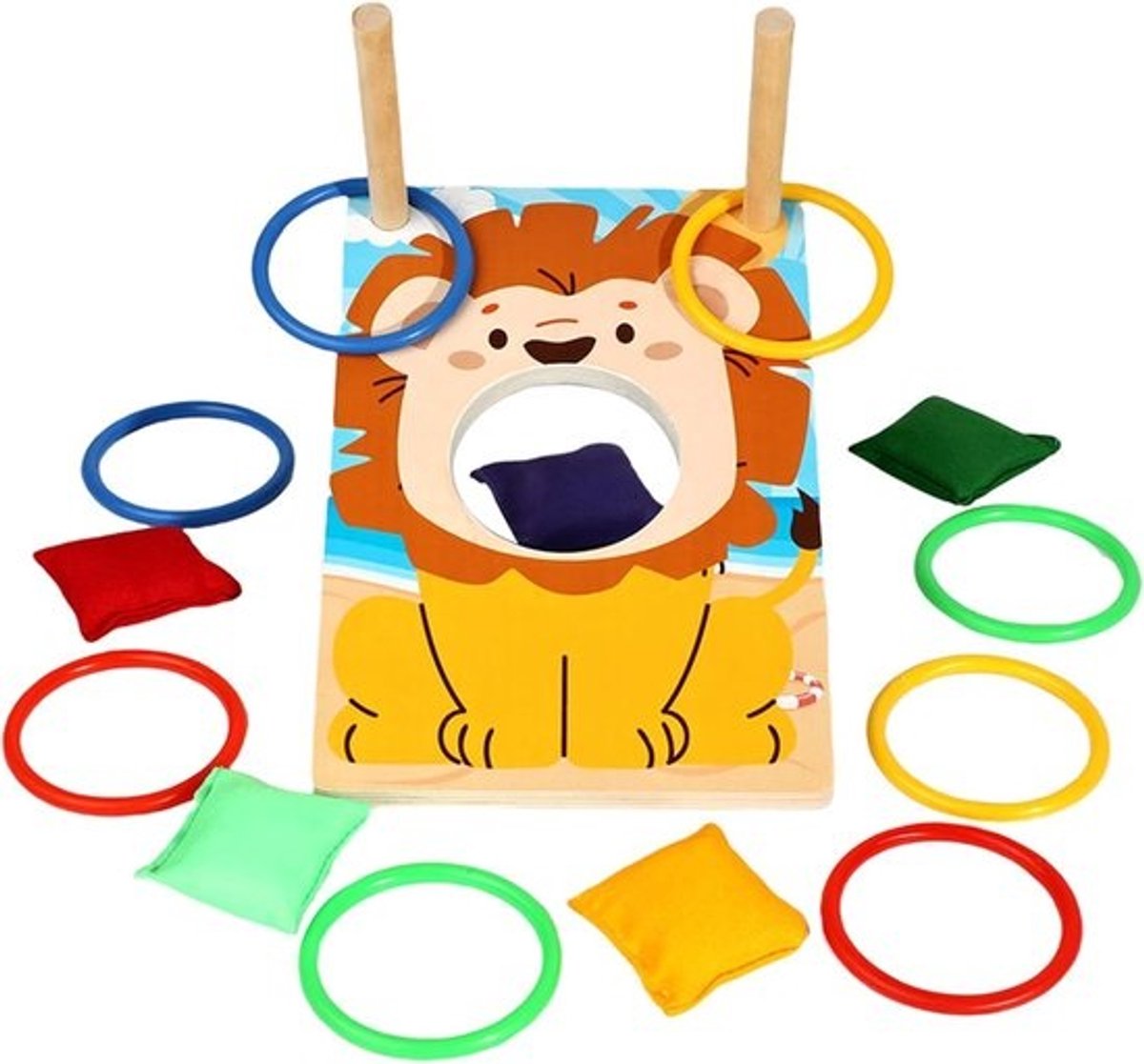 Zakjes Gooi Spel - Ringwerpen Spel - Groepsactiviteit Buiten - Houten Dierenvormen - 25 x 16 x 35 cm - Multicolor