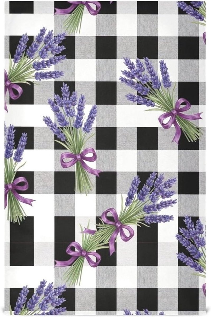Keukenhanddoeken Set - Vaatdoeken Theedoeken - Keuken Schoonmaken - Zacht Absorberend Materiaal - 71x46 cm - Zwart Wit Plaid Lavendel