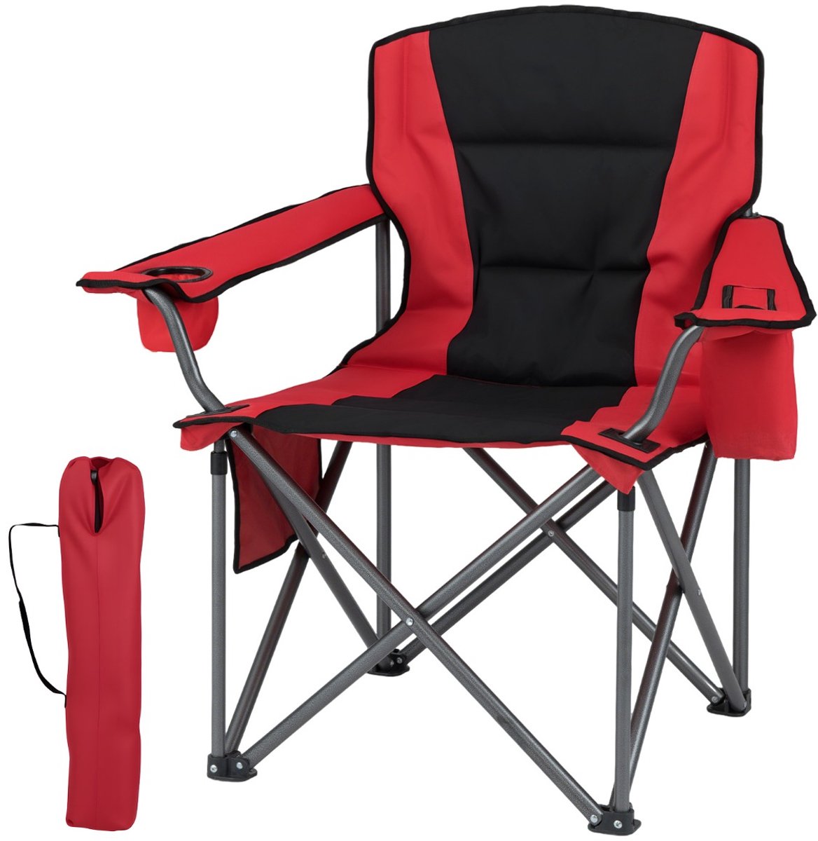 SureDeal® - Tuinmeubel - Extra Grote Campingstoel - Koeltas - Ritssluiting - Bekerhouders - 97,5x63x99 cm - Marineblauw + Grijs