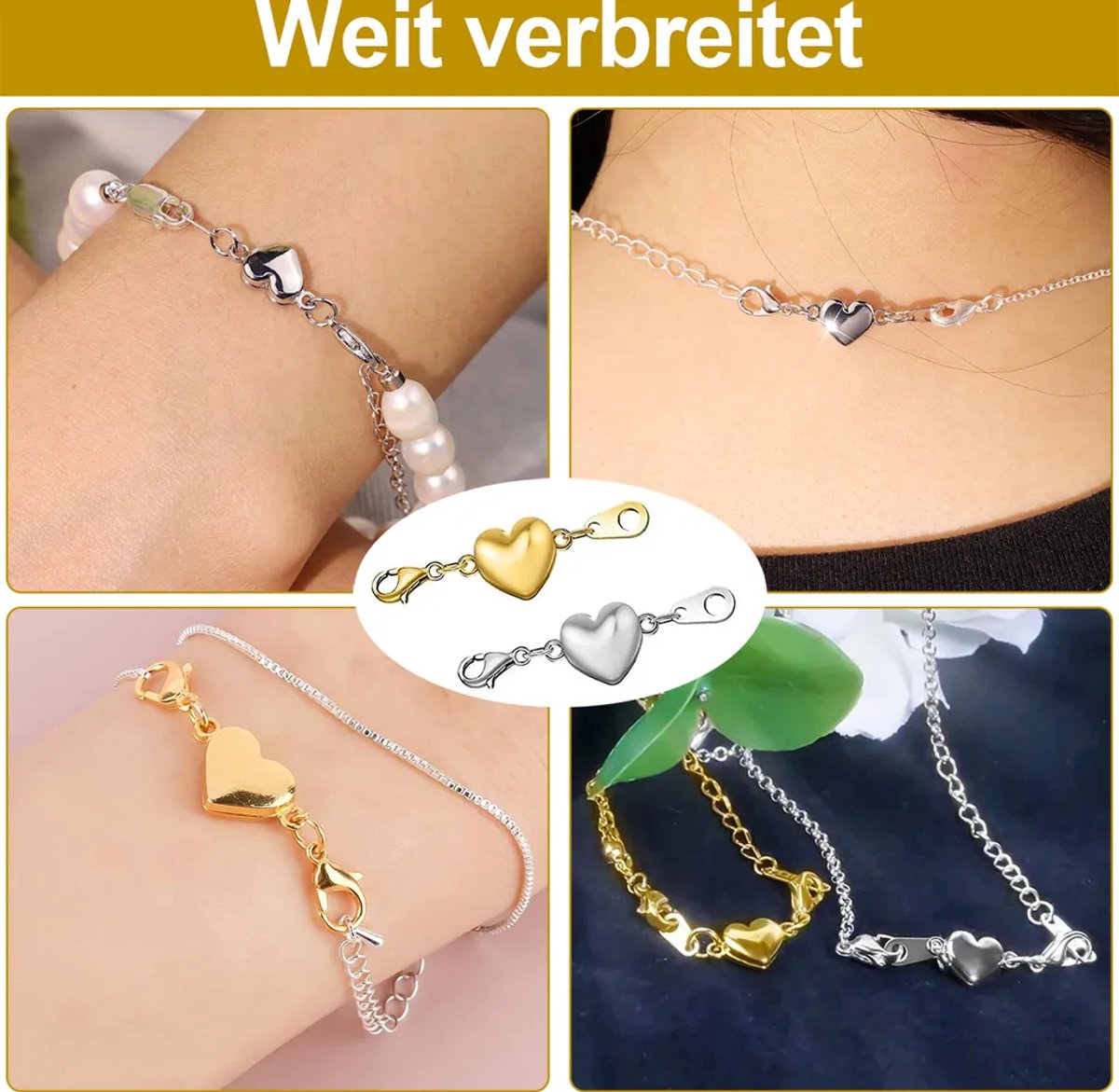 6 magnetische sieradensluitingen – hartvormige kettingsluitingen, karabijnsluitingen, Geschikt voor het zelf maken van sieraden.