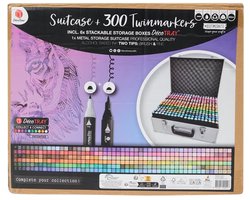 Décotime Twinmarkers Mega XXL-set 300 stuks in metalen opbergkist - Twinmarkers voor volwassenen - Alcohol markers - Stiften - Markeerstiften