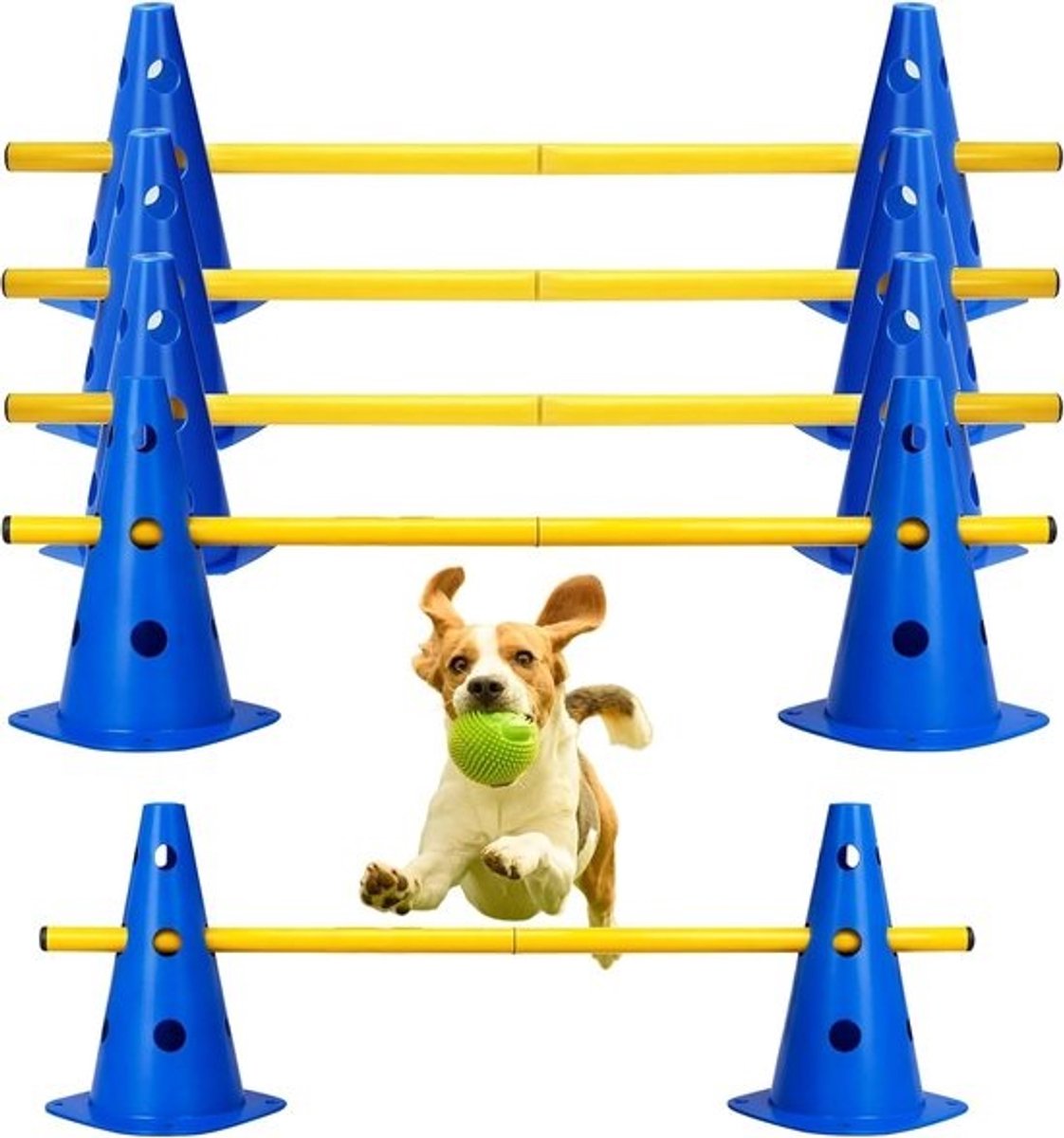 Honden Behendigheidset - Cavaletti Horden - Coördinatie Training - Instelbare Hoogte - 10 Kegels 5 Stangen - Meerdere Kleuren