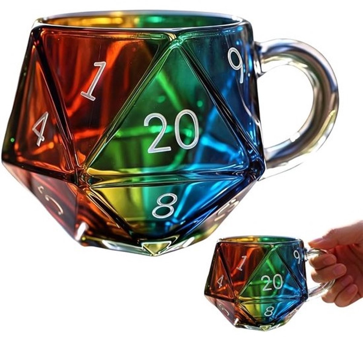 Dobbelsteen Mok - Unieke Beker - Gamen & Thuis - Gefacetteerd Regenboogglas - 400 ml 8x9cm - Veelkleurig