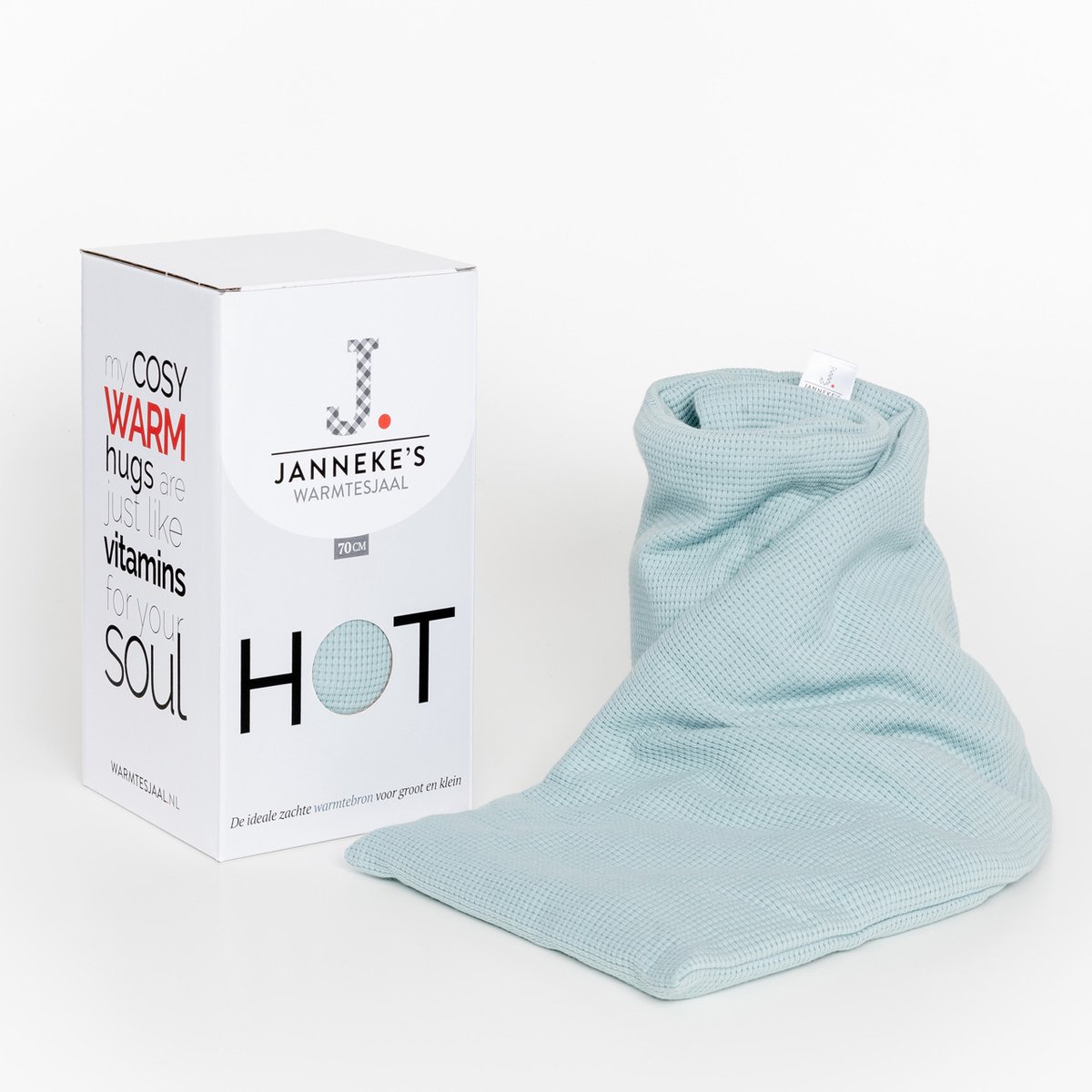 Janneke's Warmtesjaal®- pittenzak - kersenpitkussen - lang - biologisch lijnzaad (uniek!) - wasbare hoes - lokaal gemaakt - Laguneblauw 70x20 cm