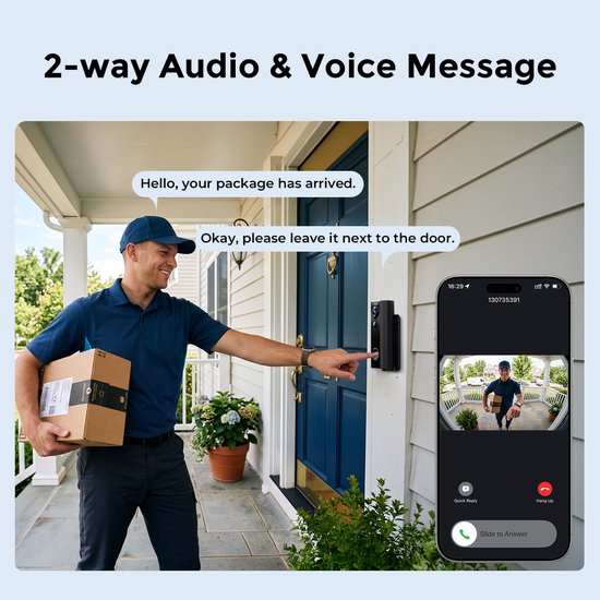 ieGeek Video Deurbel Camera - 3MP 2K HD - 2-Weg-Audio - 16 inch Nachtzicht - Slimme Videodeurtelefoon Wi-Fi Inclusief Chime - Waterdicht - Compatibel met Alexa — afbeelding 4