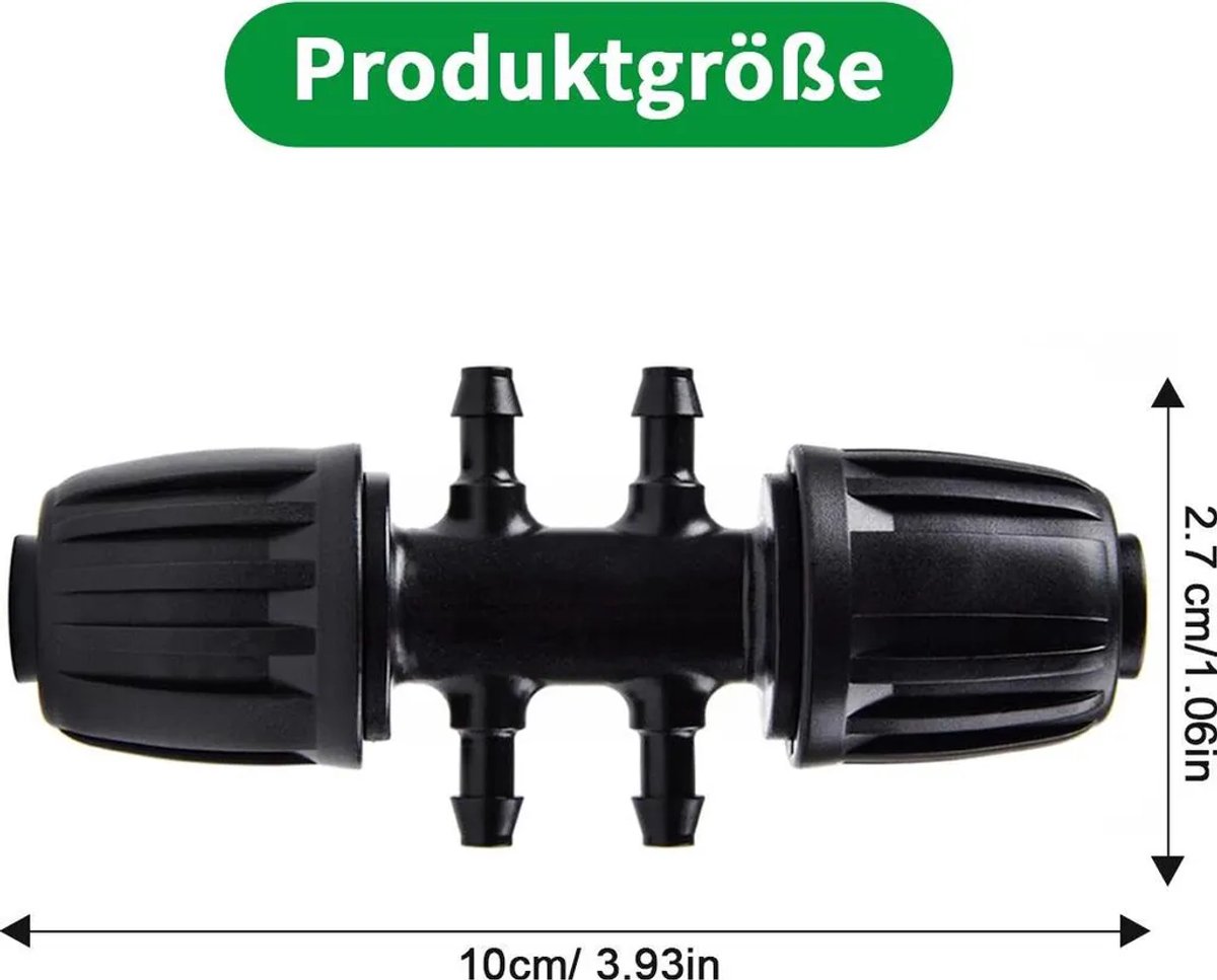 20 tuinslang-/waterkoppelingen, zeswegkoppelingen Geschikt voor weerhaken, 4/7 inch, 16 mm PE, tuinverdeler (zwart)