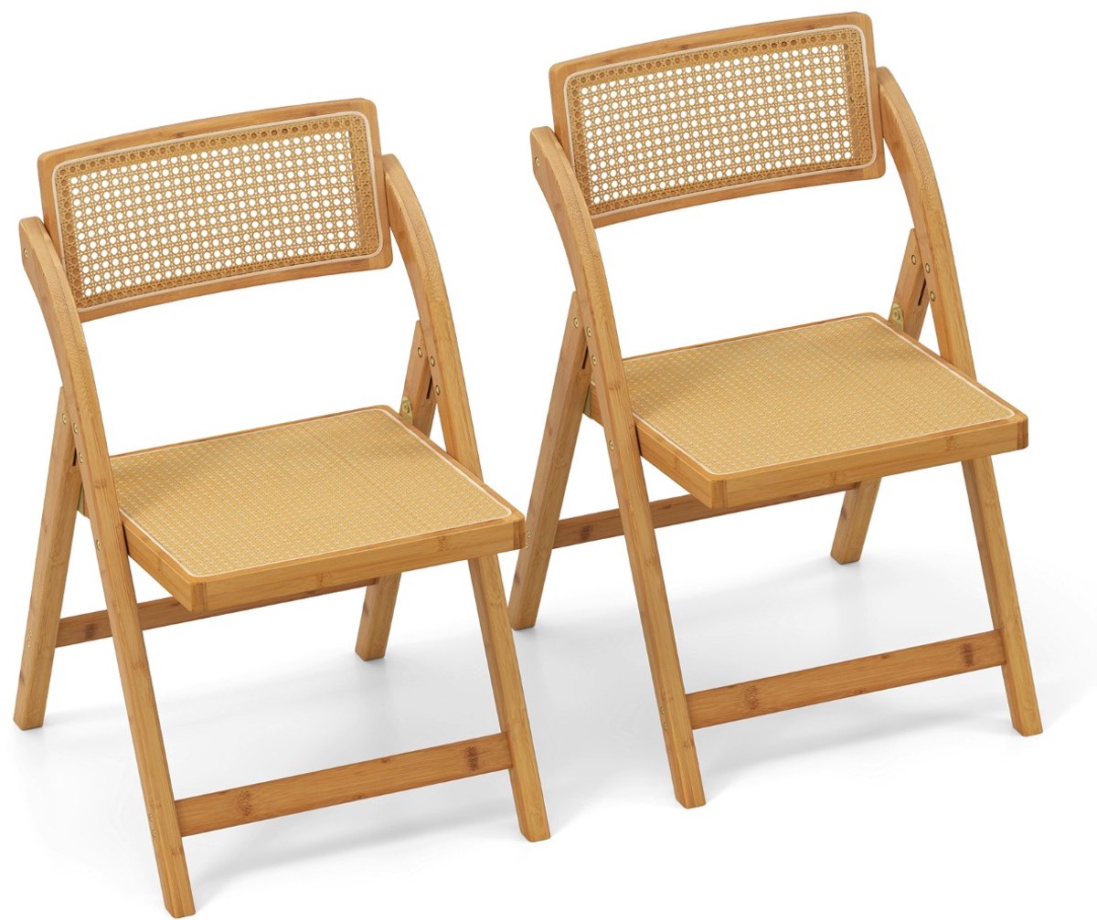 SureDeal® - Eettafel - Klapstoelen Rotan Keukenstoel - Graden Draaibare Rugleuning - 56x49x80 cm - Naturel