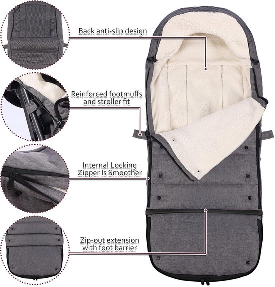 Extra grote voetenzak voor kinderwagens, winter voetenzak met uitbreidbare lengte, ergonomisch ontwerp voor optimale warmte en comfort voor baby's — afbeelding 3