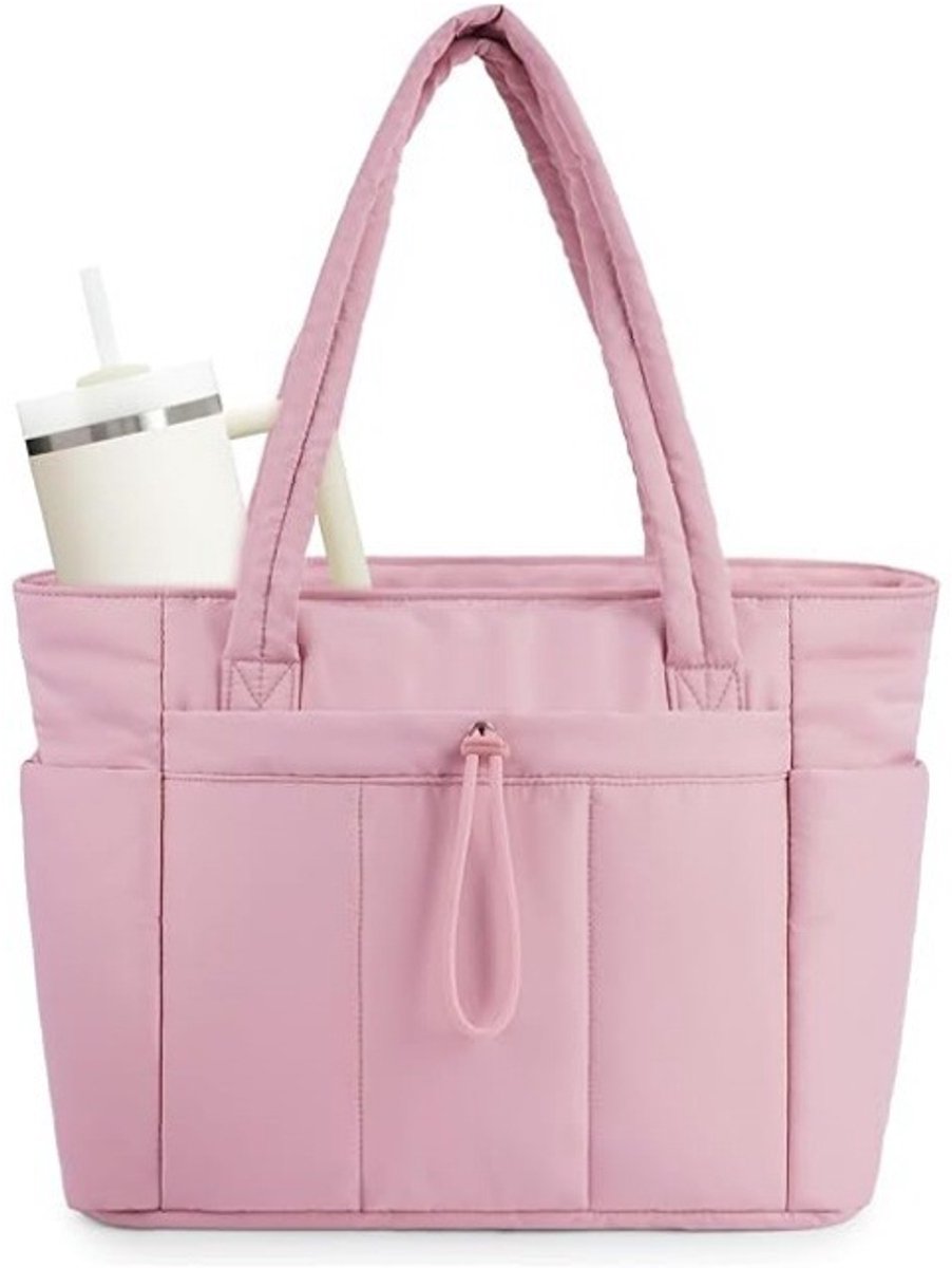 YAGXIG Dames draagtas - Grote capaciteit - Meerdere compartimenten - Laptoptas - Dameshandtas - Schoudertas - Opgevulde handtas voor werk, reizen en verpleegkundigen - Roze