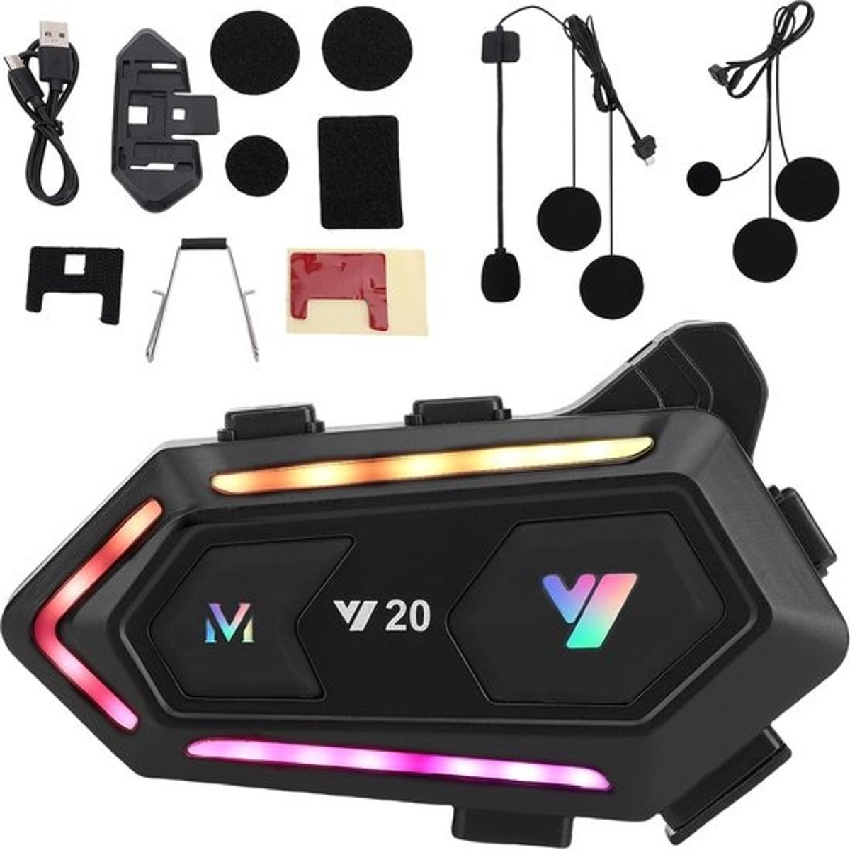 Bluetooth Motorfiets Helm Communicatieset met Ruis Onderdrukking en RGB Verlichting