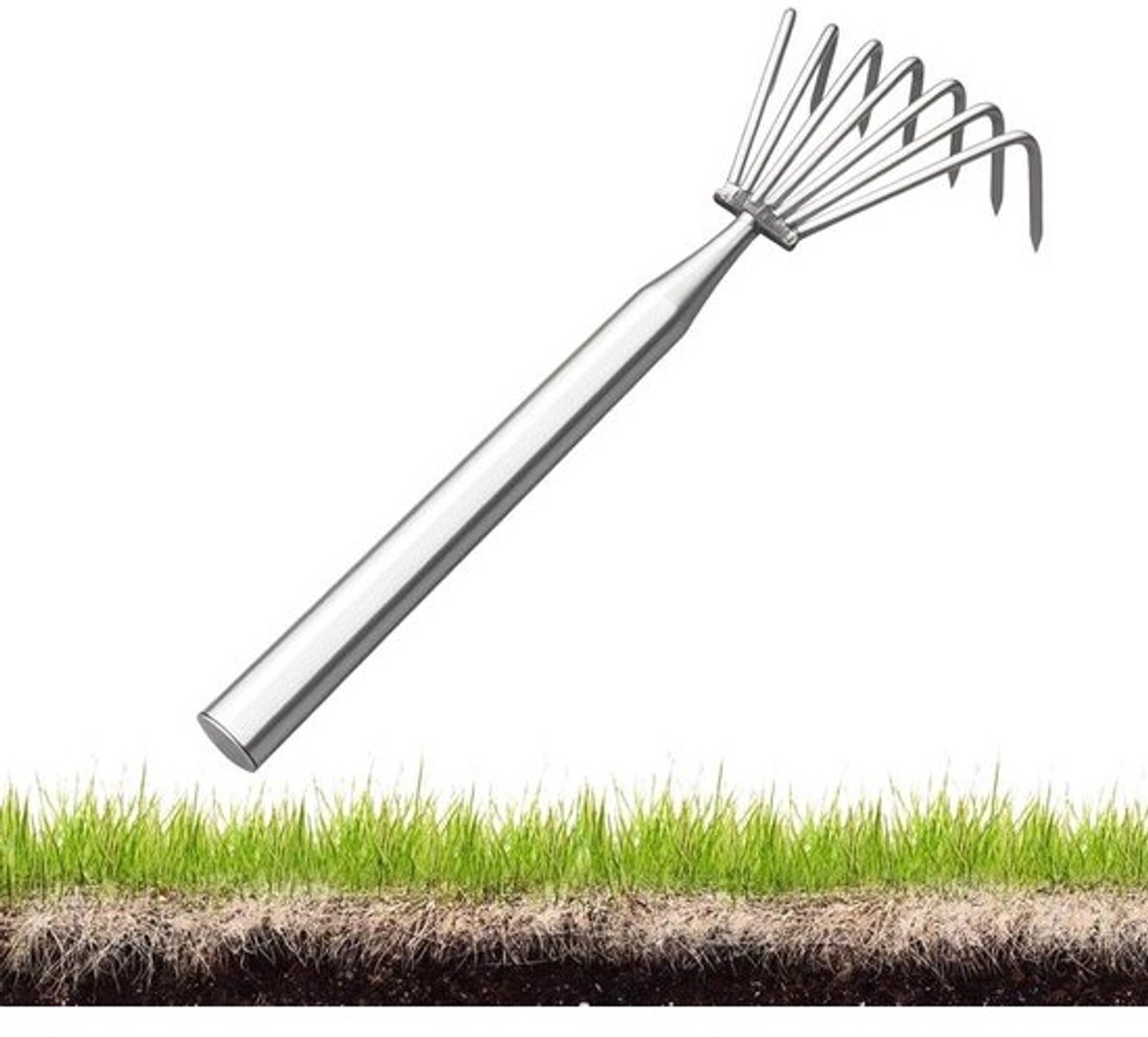Tuinhark RVS - Gras Hark - Onkruid Verwijderen - Ergonomische Handgreep - 7 Klauwen - Metaal