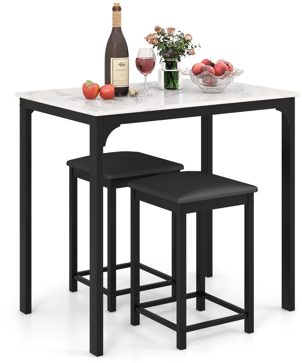 SureDeal® - Eettafel - Delige Eettafelset Bartafelset - Barkrukken Eetgroep - Gestoffeerde Stoelen Keukentafel - Metalen - 90x60x83 cm - Wit