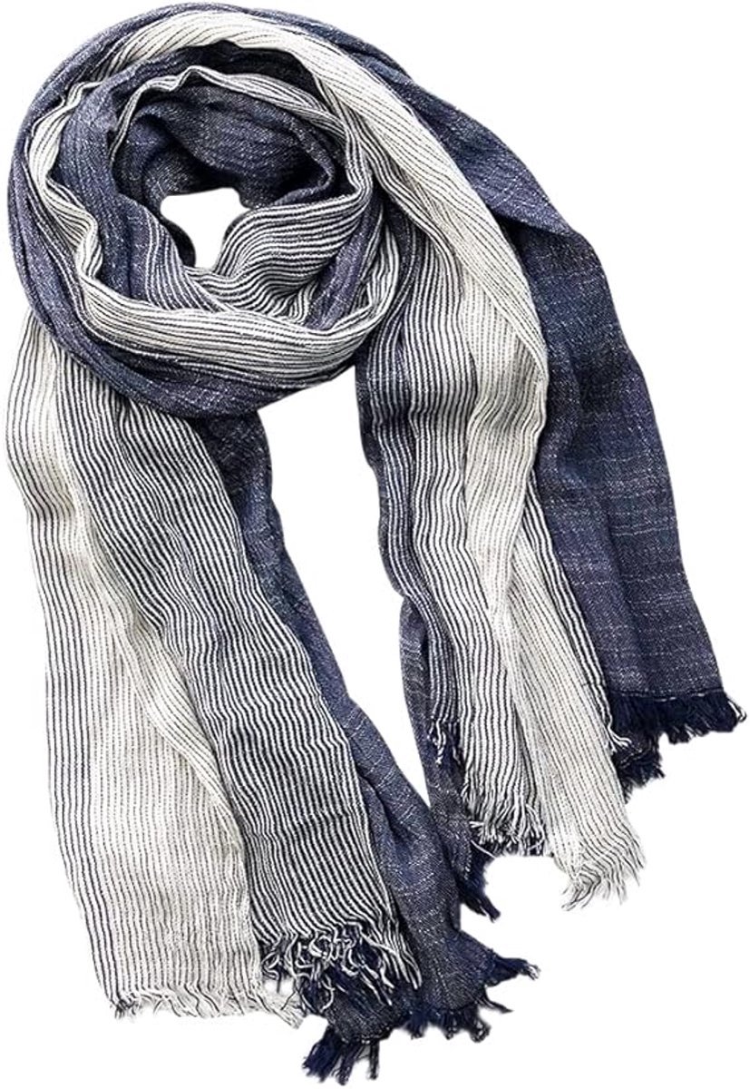 1 stuk - Linnensjaal - Universeel voor mannen en vrouwen - Strepen - Herfst - Winter - Blauw
