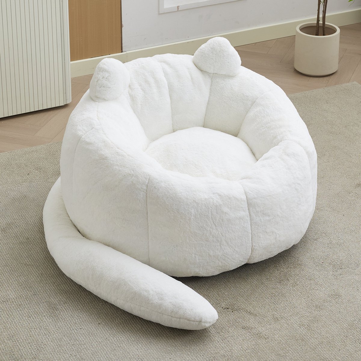 COVREO Zitzak 112x112x77 cm wit - pluche stof - met rugleuning voor volwassenen - voor binnen