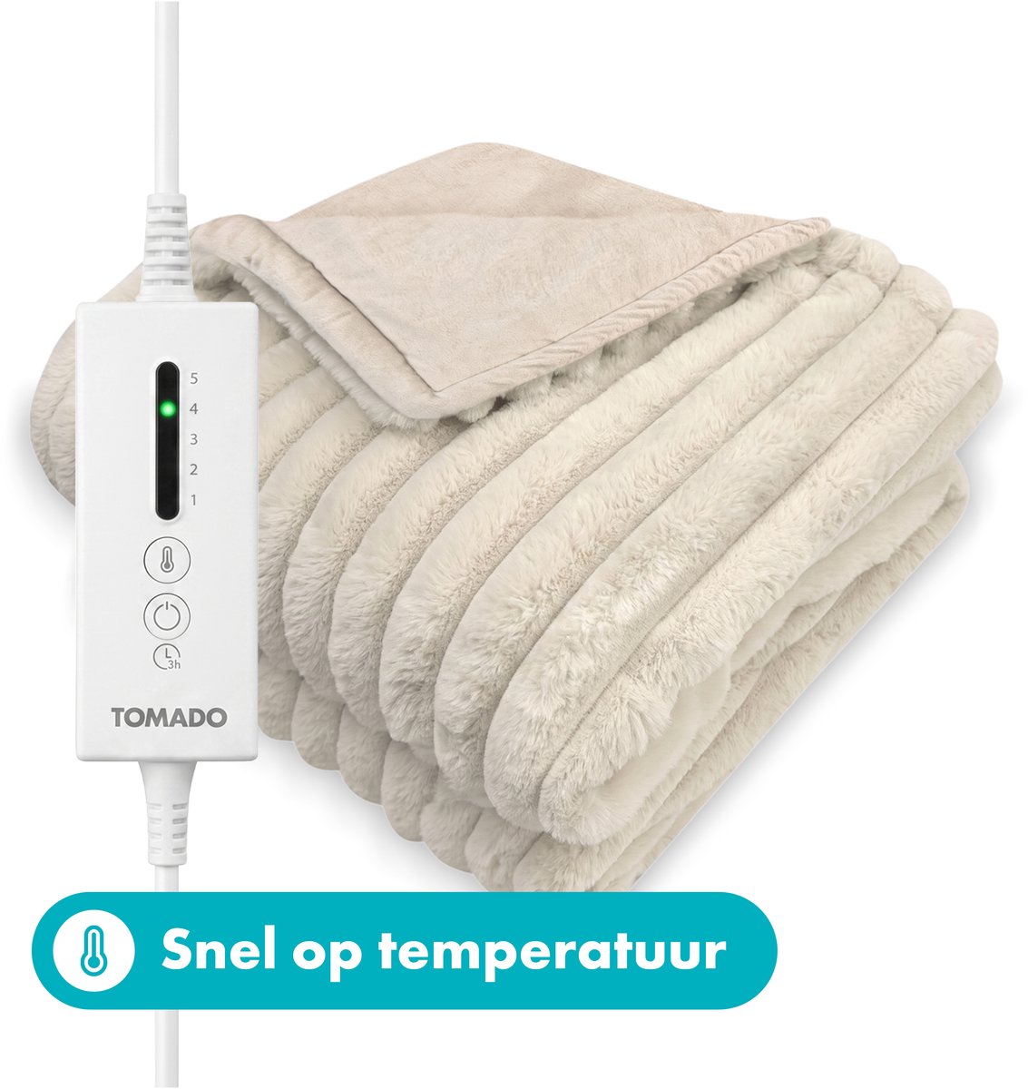 Tomado TEB1805C Elektrische Deken Imitatiebont 180 x 130 cm Beige - Tomado Elektrische Apparaten - €39,99