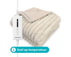 Tomado TEB1805C - Elektrische deken - Omslagdeken - Warmtedeken - Imitatiebont - 180 x 130 cm - Eenpersoons - Beige