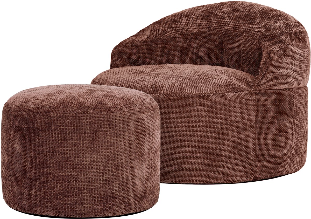 icon - Orb Zitzak Fauteuil met Poef - Chenille - Bordeaux