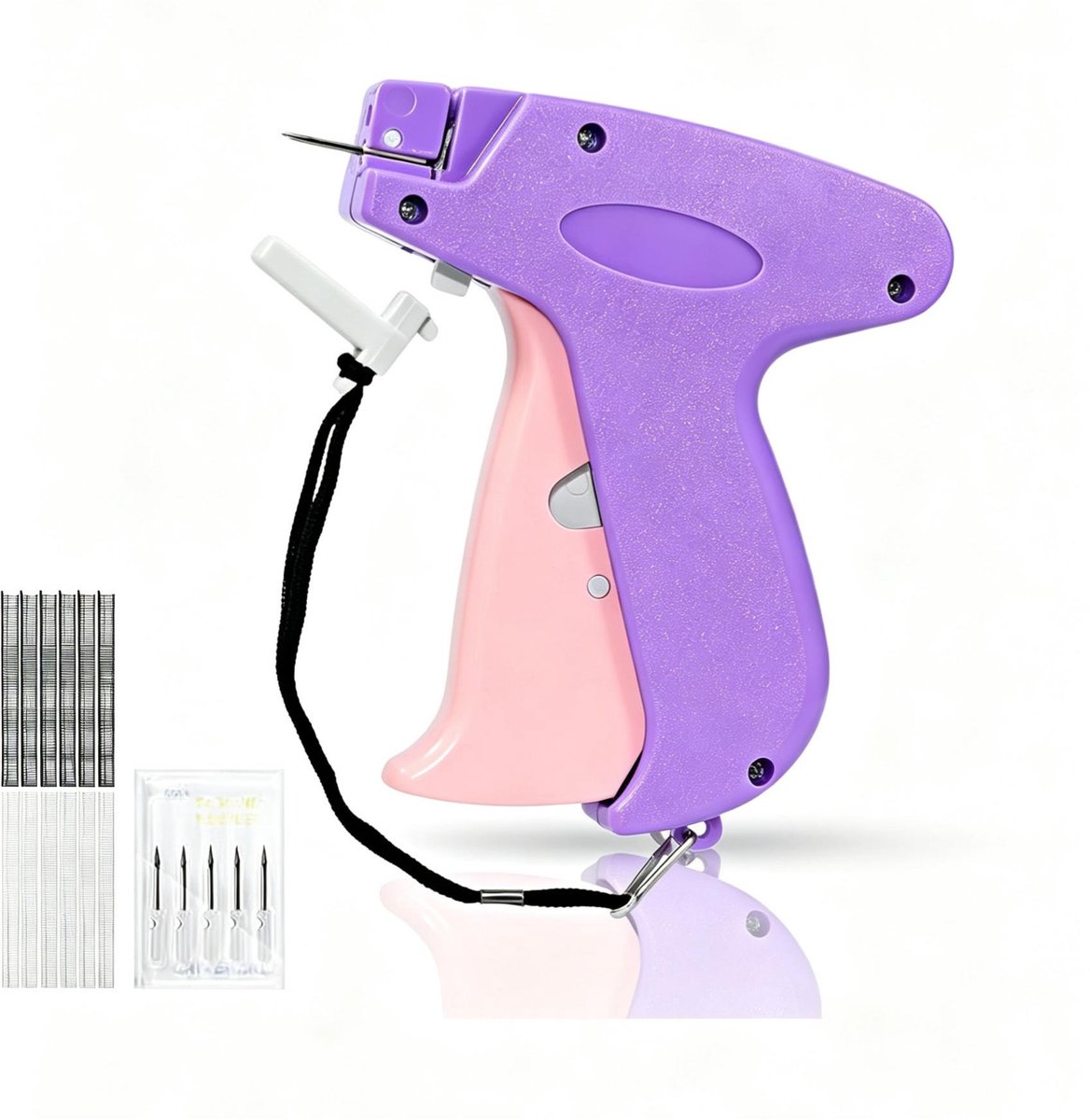 Kledingnaaimachine, handzame snelreparatiemachine voor kleding, naaipakket inclusief 1000 zwarte knopen, 1000 witte knopen en 6 naalden (paars).