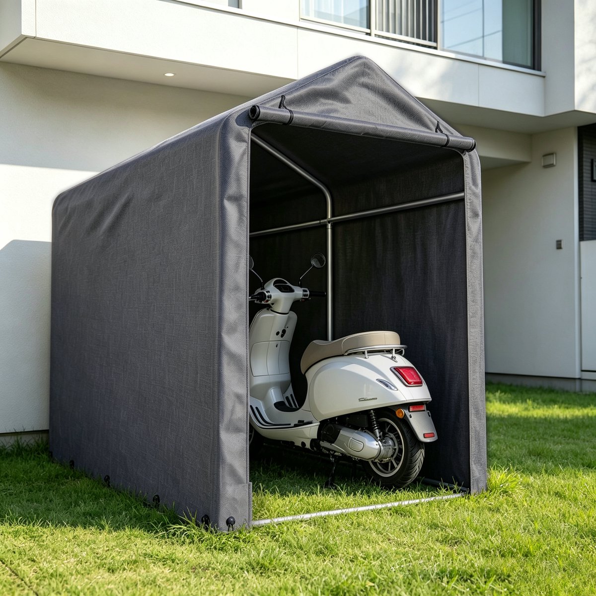 Draagbare stalen schuur 180*100*165CM met zadeldak waterdichte afdekhoes robuuste buitenopslag tent voor fietsen motorfietsen vrachtwagens ATV generator tuingereedschap metalen carport garage als tiny huis ondergrondse schuilplaats en bunker