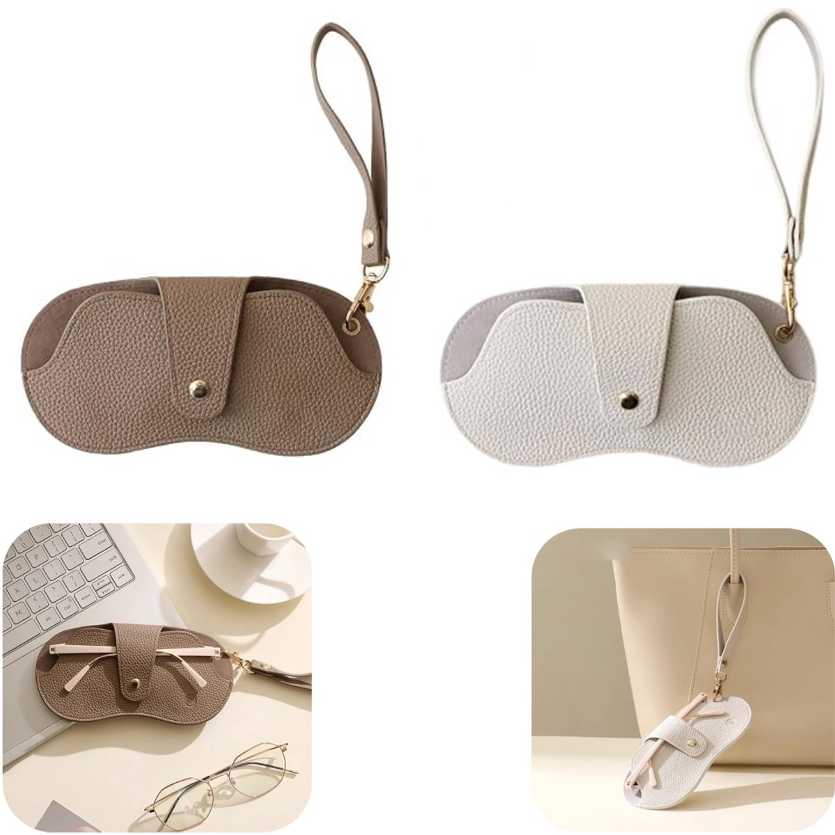 2 stuks brillenetui - leren brillentasje - zonnebril opbergtas - draagbare zonnebrilhouder - waterdicht - slijtvast - op te hangen - universeel - outdoor accessoire - geschikt voor brillen, zonnebrillen, outdoor (meerdere kleuren, 17,5*7,5 cm)