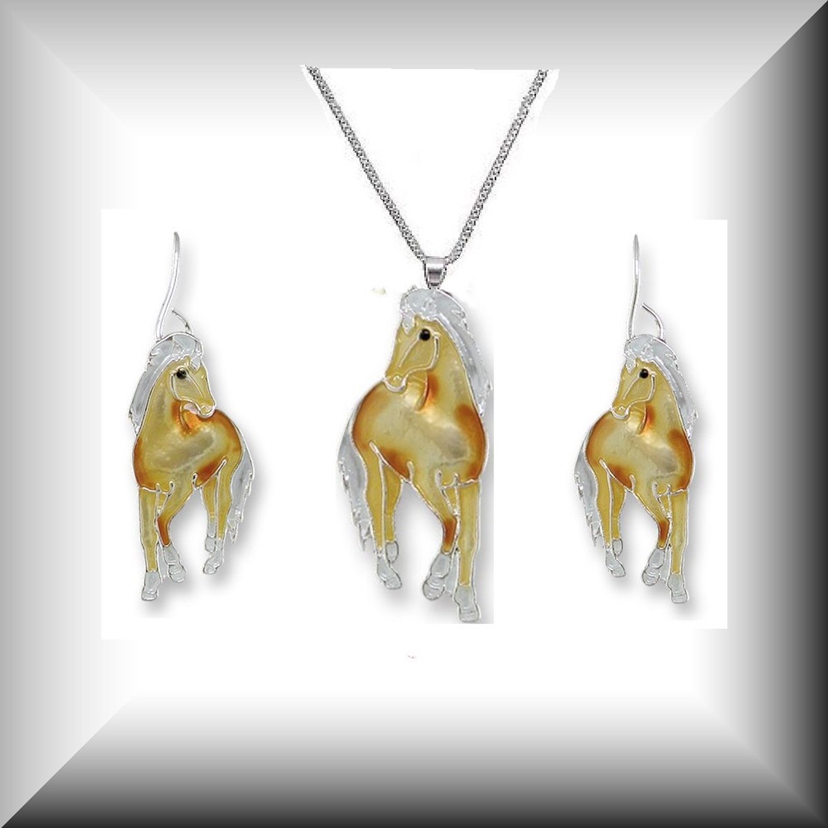 Hetty'S - Luxe set - Oorhangers+ Collier - Palomino pony - Geëmailleerd - Zilverplated