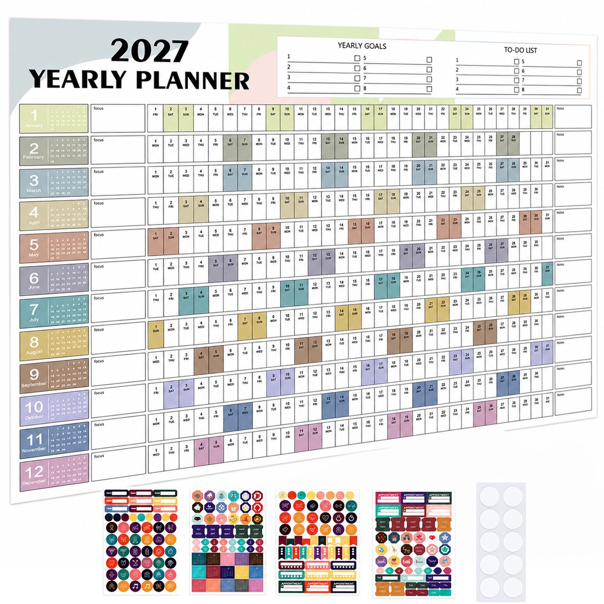 Ulisem - 2027 Wandkalender - Grote Jaarplanner - Dubbelzijdige Kalender - Dikke Papierkwaliteit - Kleurrijke Maandplanner - Voor Woonkamer Keuken Kantoor Studiekamer en Appartement