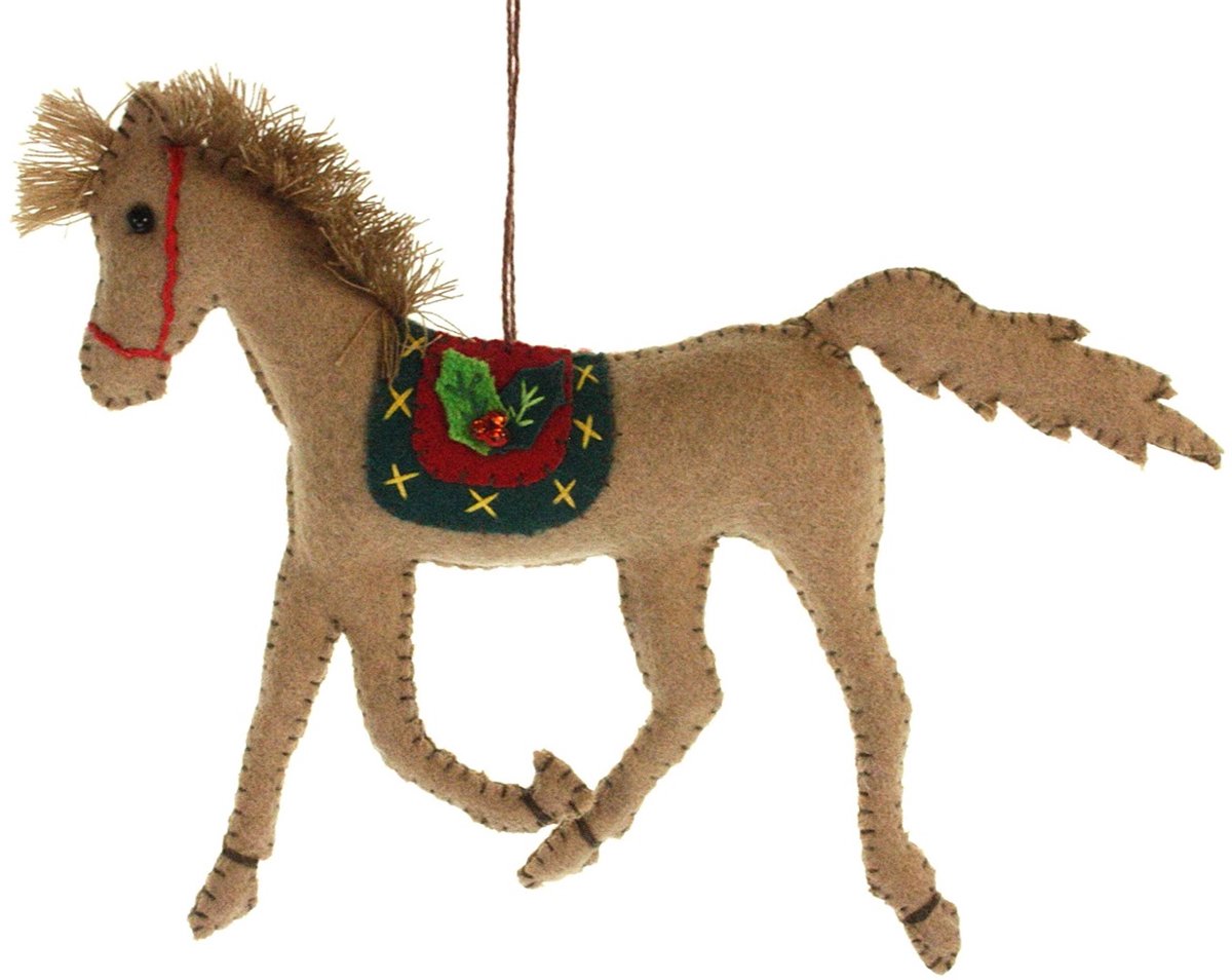 Paard bruin met hulst, vilt 21x3x16cm
