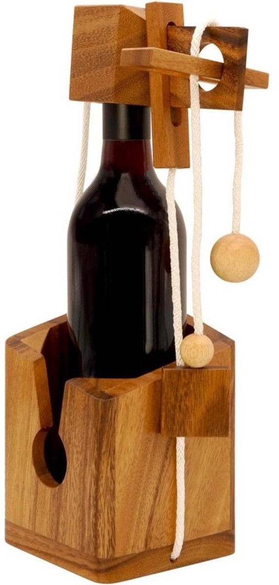 Houten Wijn Flessenslot Puzzel - Hersenkraker Cadeau voor Volwassenen en Koppels