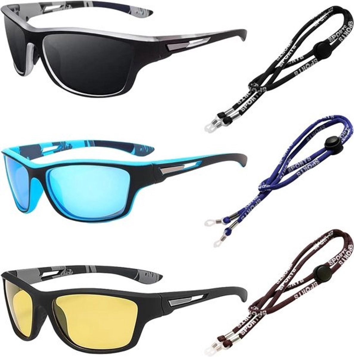 3-Pack Gepolariseerde Zonnebril Heren & Dames - Sport & Outdoor UV400 Bescherming