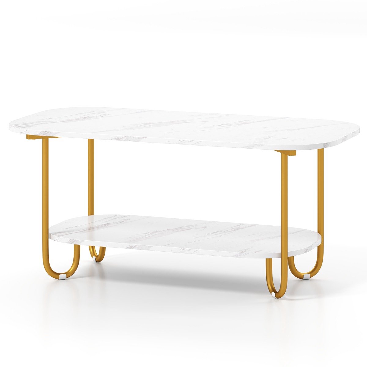 SureDeal® - Salontafel - Imitatiemarmeren Blad Laags - Opbergplank - Stevig Metalen Moderne - 100x50x45 cm - Wit