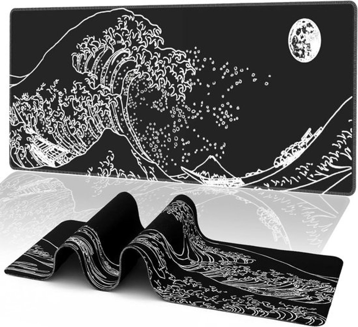 Extra Groot Zwart Gaming Muismat - 80x30cm - Antislip - Japans Golf Patroon