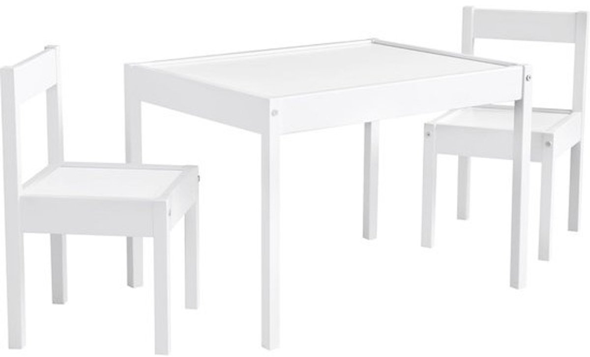 Houten Kinderstoel en Tafel Set - Kindertafel met 2 Stoelen voor Spelen en Huiswerk