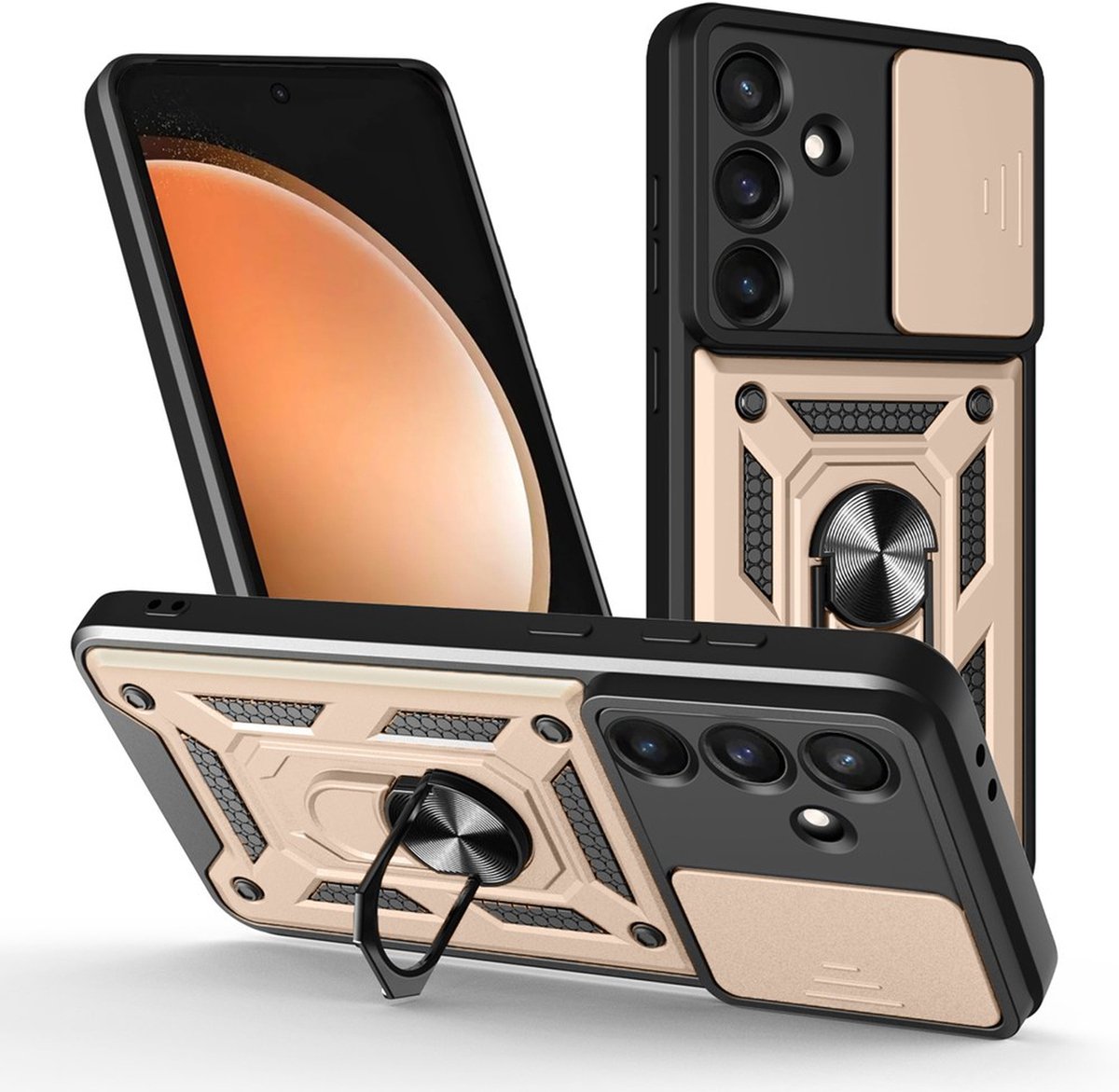 MobyDefend Hoesje - Geschikt voor Samsung Galaxy S26 FE - Pantsercase Met Draaibare Ring - Goud