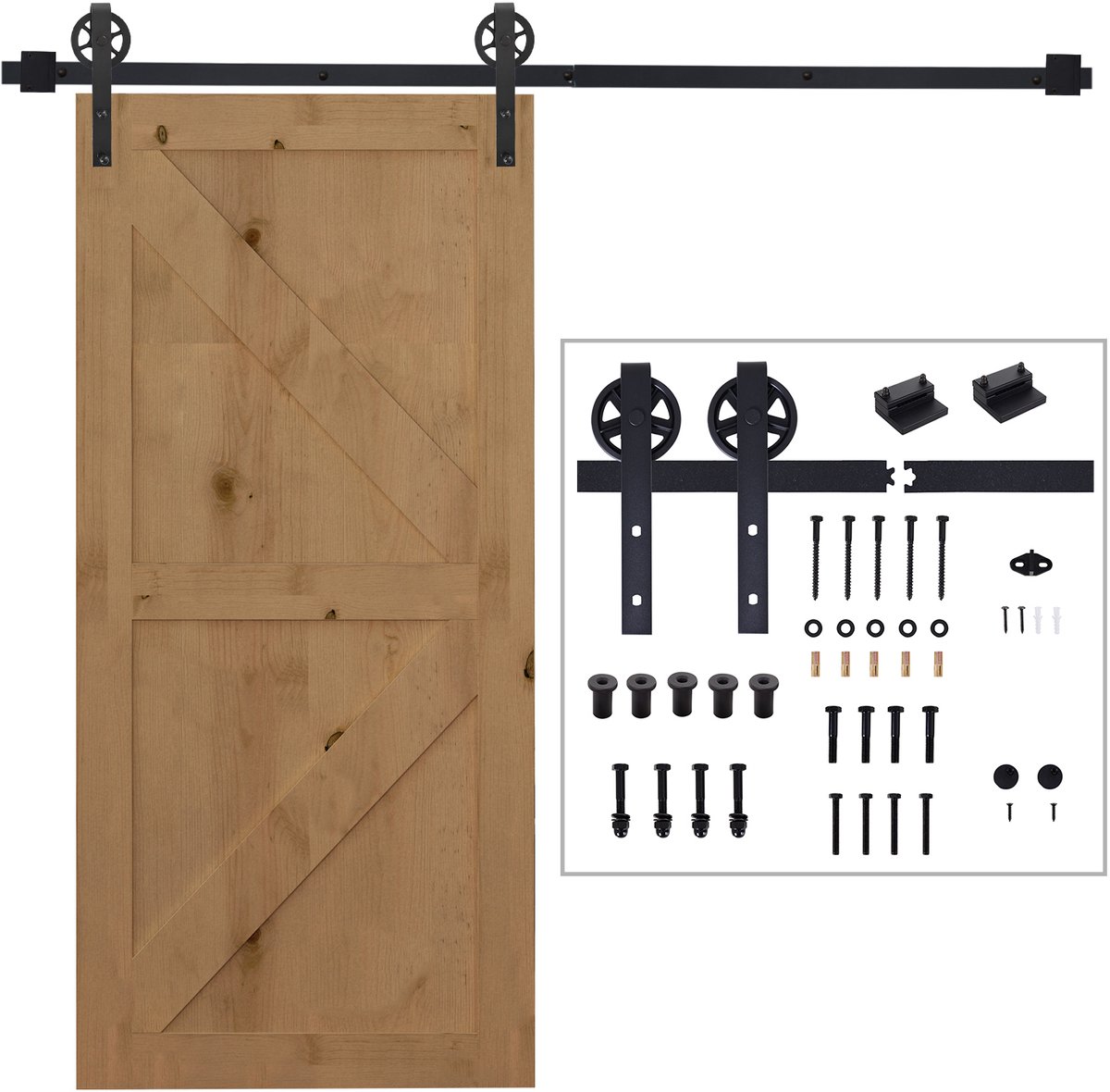 1 set - Schuifdeurbeslag - 200 cm - Inclusief geleiderail, rollers, geleiderailstopper, grondplaat, deurschroeven - Zwart - Materiaal: koolstofstaal