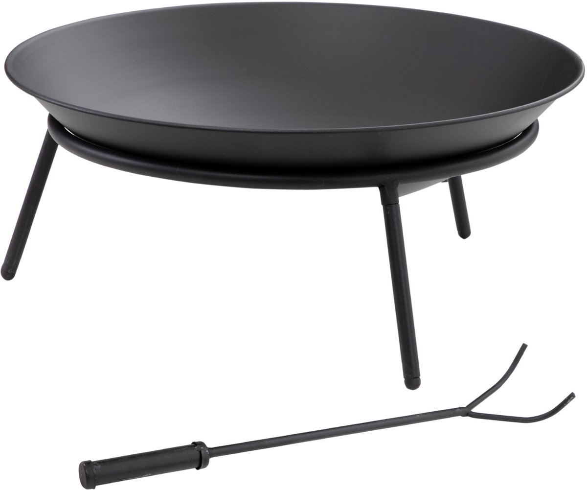 Buitenhaard van metaal met pook voor terras of patio, Ø47x21 cm, zwart.
