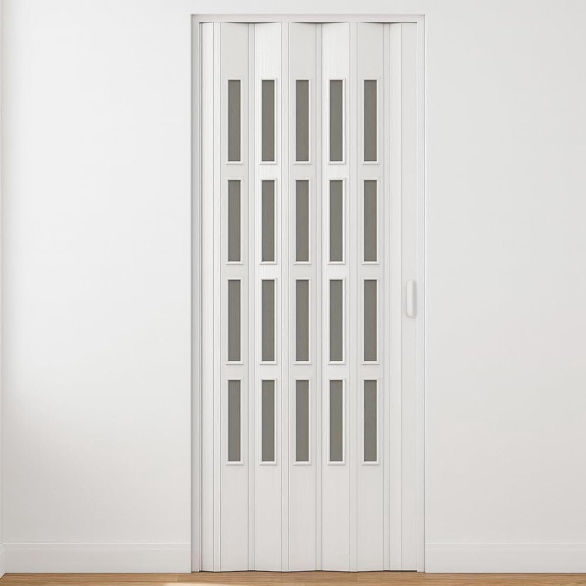 Vouwt Deur - PVC Deur - Ruimte Optimaliseren - Transparante Ruiten - 82 x 210 cm - Wit