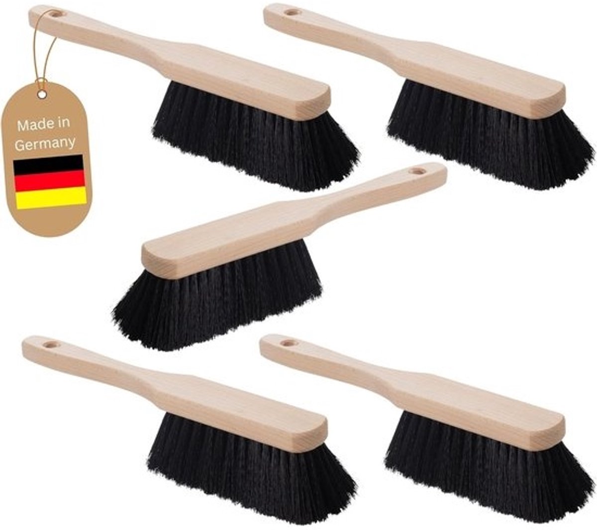 Set van 5 Handvegers met Houten Beugel en Zachte Kunstharen