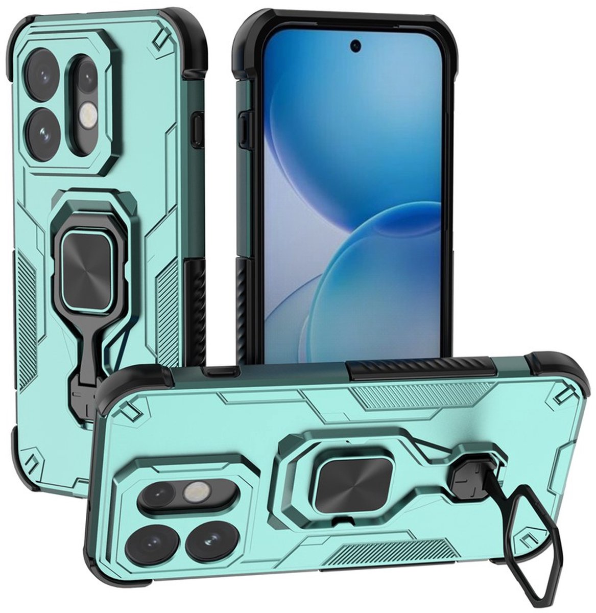 MobyDefend Hoesje - Geschikt voor Oppo Reno16 - Dubbelgelaagde Pantsercase Met Standaard - Turquoise