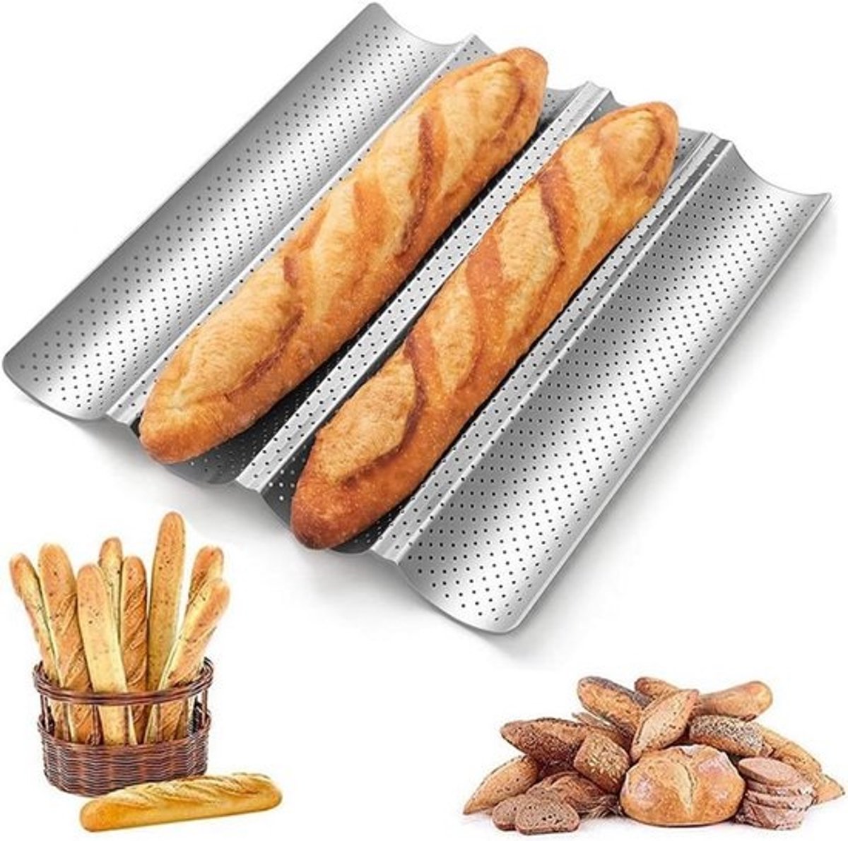 Set van 4 Stokbrood Bakvormen - Antiaanbaklaag voor Perfecte Baguettes - Koolstofstaal 38x33 cm