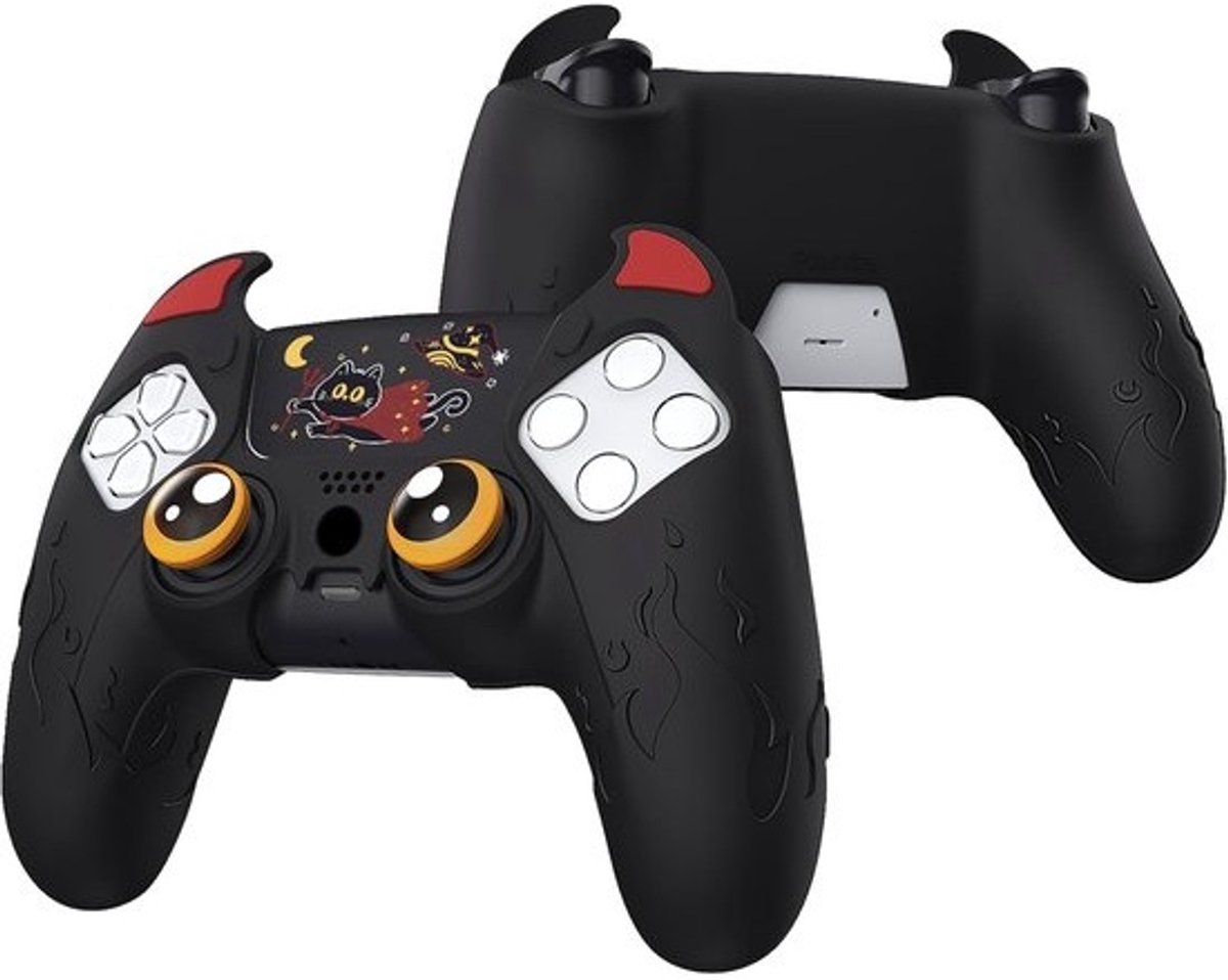 Siliconen Beschermhoes voor PS5 Controller met Grip Caps en Touch Pad Sticker - Demon Design