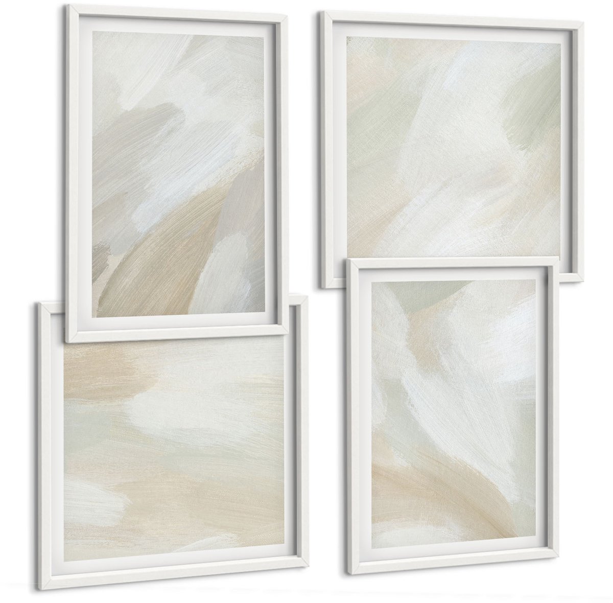 Wallfluent 4-Delige Schilderij Set - Abstracte Penseelstreken Op Canvas - 40 x 40 En 40 x 60 - Schilderijen Set - Wanddecoratie - Woonkamer - Decoratieve Schilderijen