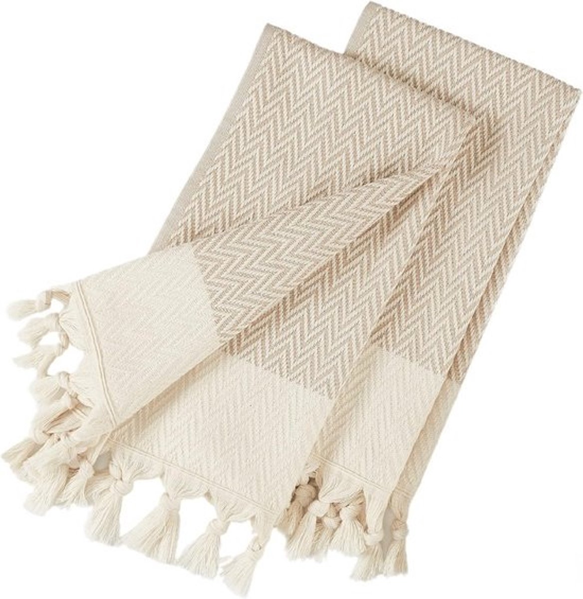 Set van 2 Keukendoeken 100% Katoen Beige - Luxe Vaatdoeken 35x75 cm