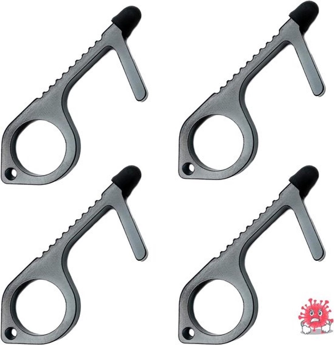 Contactloze Deuropener - Anti-contact Sleutelhanger - Openen Zonder Aanraking - Vermindert Contact 99% - 4 Stuks - Wit en Grijs