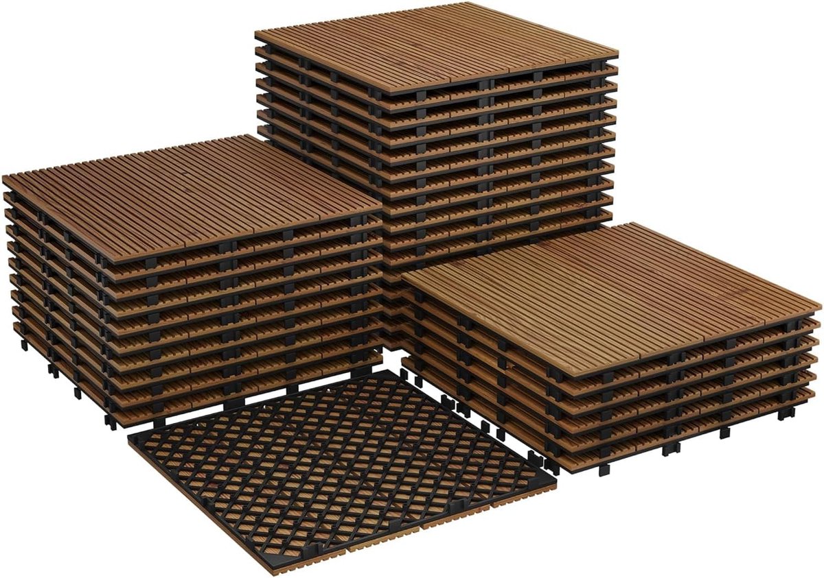 Hardhouten Vlondertegels - Acaciahout - 30x30 cm - Set van 32 stuks (ca. 3m²) - Kliksysteem - Weerbestendig & Antislip - Voor Balkon, Terras en Tuin