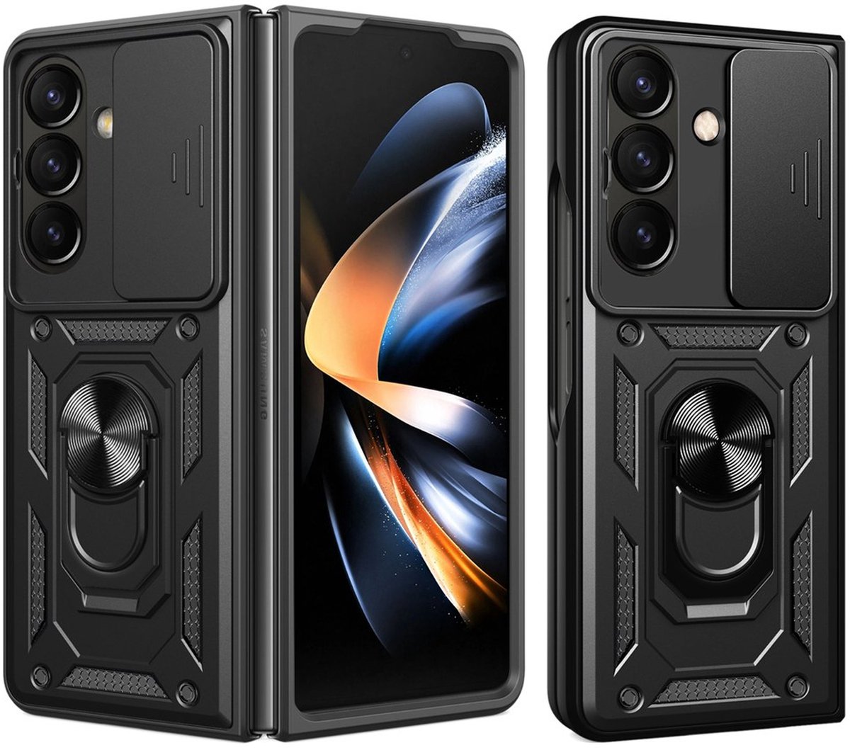 MobyDefend Hoesje - Geschikt voor Samsung Galaxy Z Fold 8 Ultra - Pantsercase Met Draaibare Ring - Zwart
