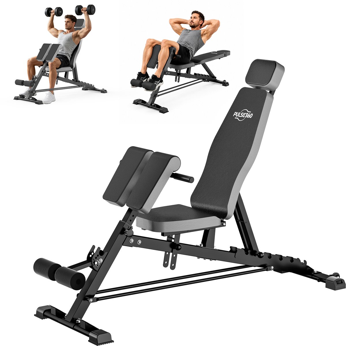 PULSE360 Fitnessbank - Max belasting 500kg Halterbank Onderrug & core training - Trainingsbank Thuis en kantoor bruikbaar - Zwart