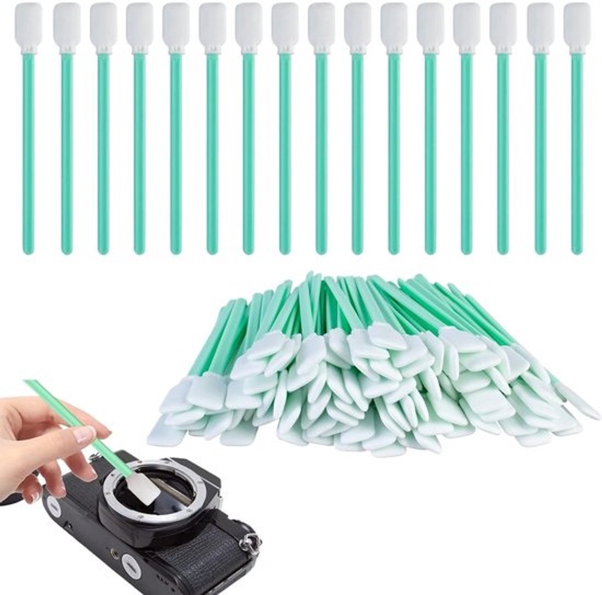 Dailygoods - 100 stuks reinigingsstaafjes, schuimreinigingsstaafjes, lange wattenstaafjes, steriele wattenstaafjes, wattenstaafjes, wattenstaafjes, puntig voor inkjet, camera, lenzen