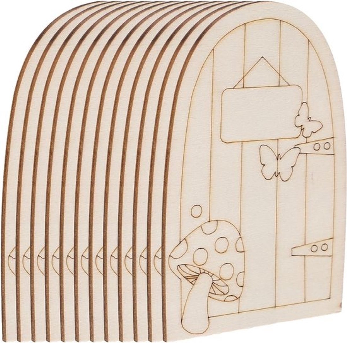 Feeënhuisdeuren Houten - Miniatuur Deurtjes - Tuindecoratie - Ongeschilderd DIY - 10 cm - Beige