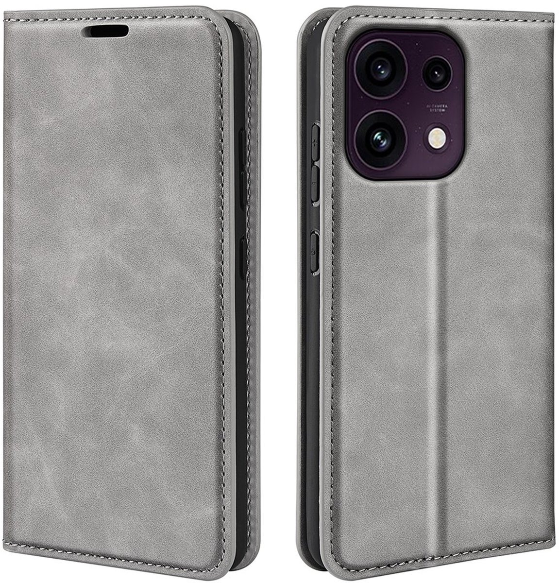 MobyDefend Hoesje - Geschikt voor Oppo Reno16 F/FS - Luxe Wallet Bookcase (Magnetische Sluiting) - Grijs